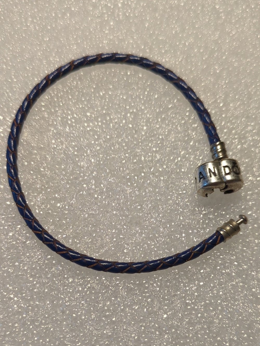 Pandora 7 Inch Navy Blue Braided Leather Bracelet with Silver Clasp
